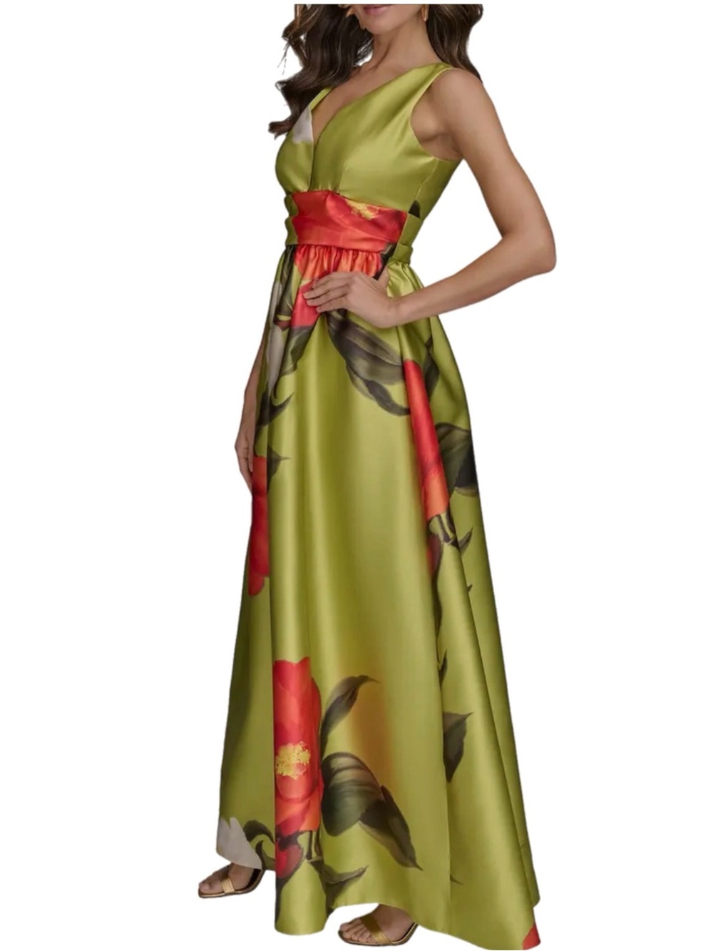 NWT $349 MSRP Donna Karan NY Floral Green Citrus Mikado Gown in Neck Ball Gown 4 - Picture 3 of 9